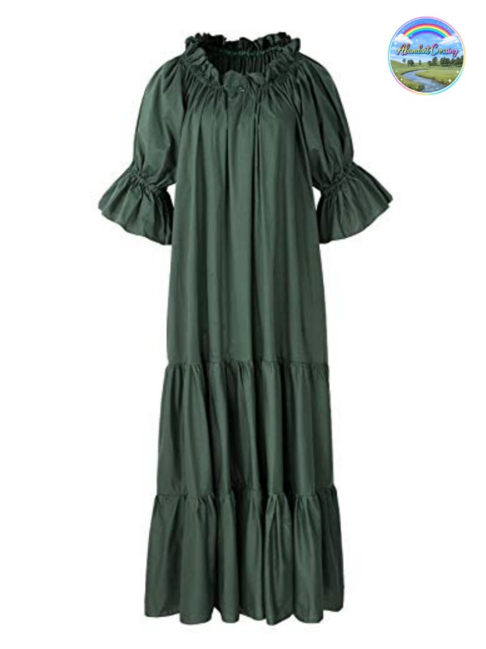 100% Cotton Renaissance Chemise Ruffled Tiered Peasant Sleeve Costume Dress